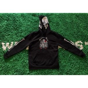 Members Only Skeleton Rib Cage Rose Graphic Hoodie Black Skull Hood